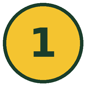 A circular logo with a yellow background and a dark green border, featuring the number 1 in dark green in the center.