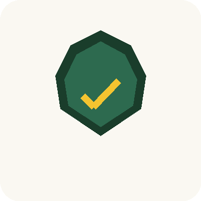 A green hexagonal icon with a yellow checkmark inside.