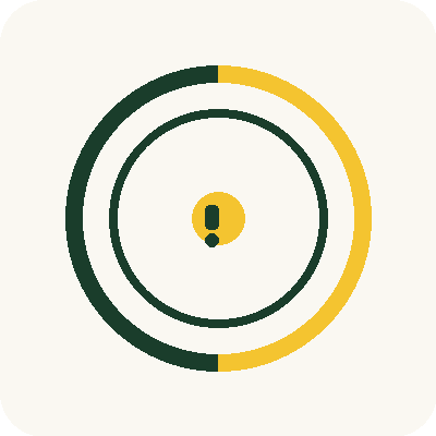 A circular gauge with an exclamation mark in the center, half green and half yellow, indicating caution or alert status.