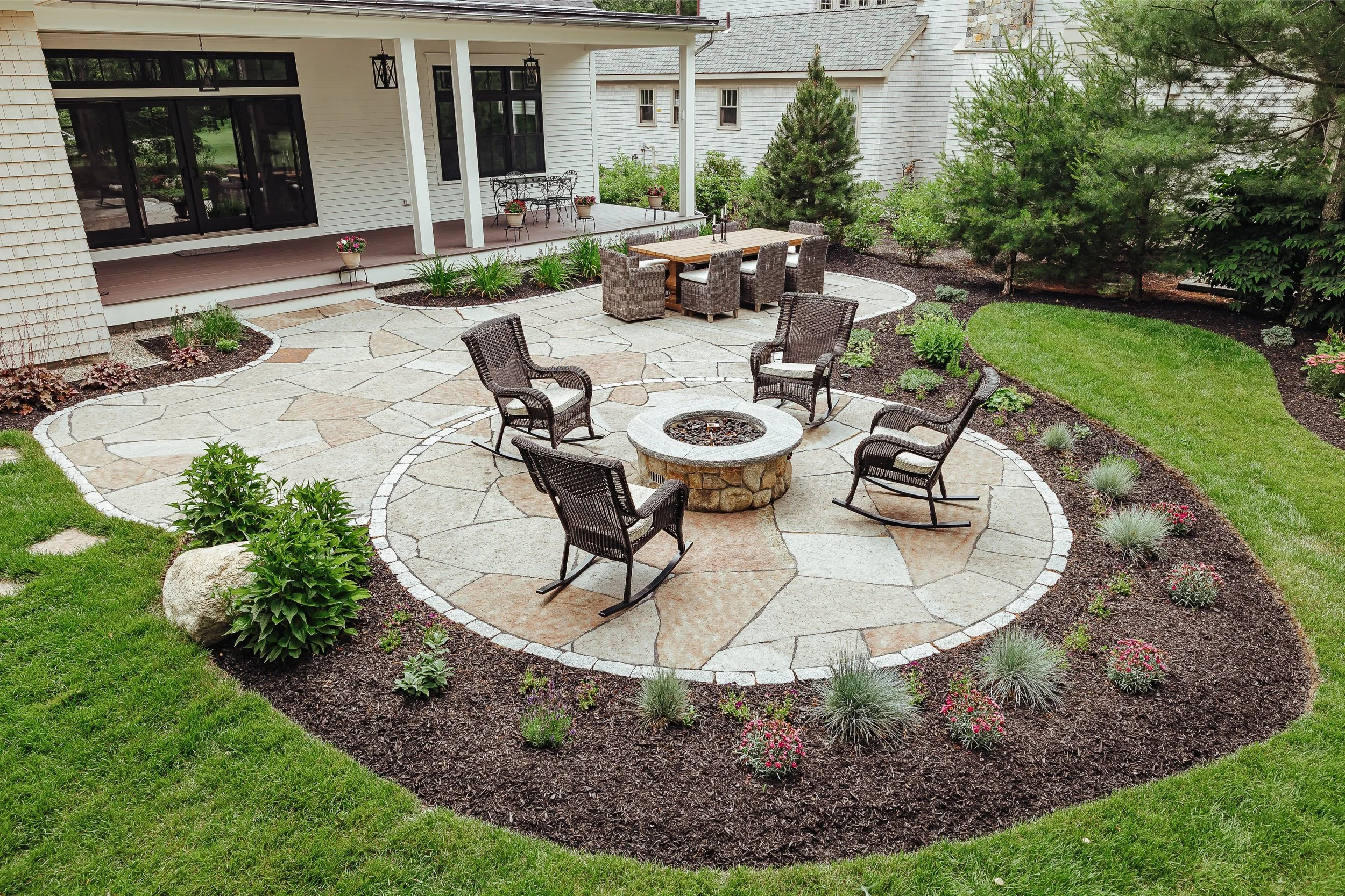 Backyard fire pit installation in Duxbury, MA