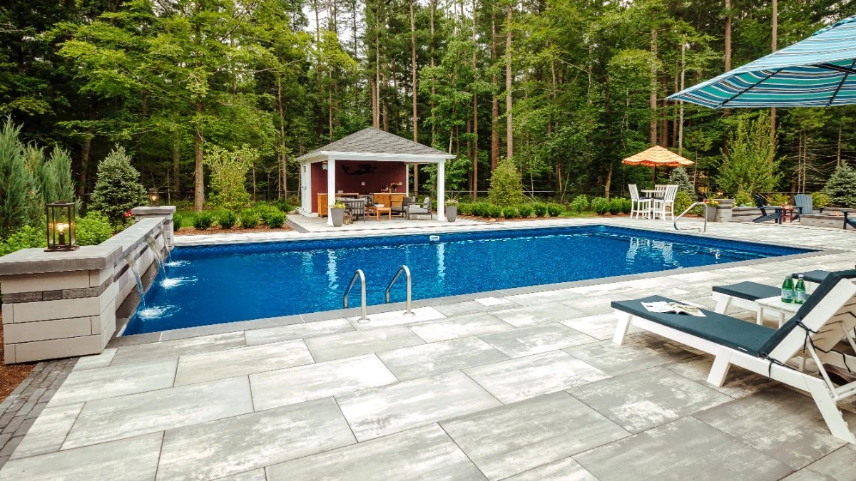 Pool and Sundeck of Eastern Massachusetts backyard retreat