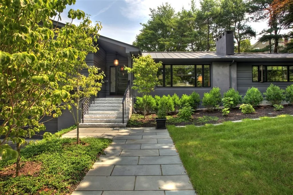 Backyard landscape design with patio in Norwell, MA