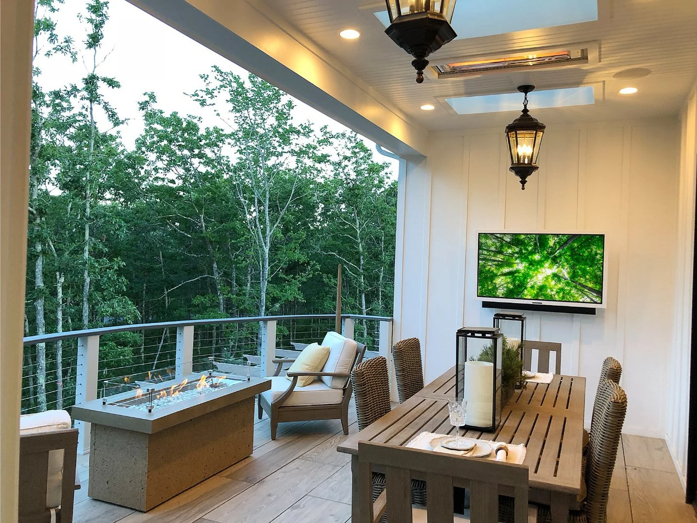 Landscape design with fire feature in Bridgewater, MA