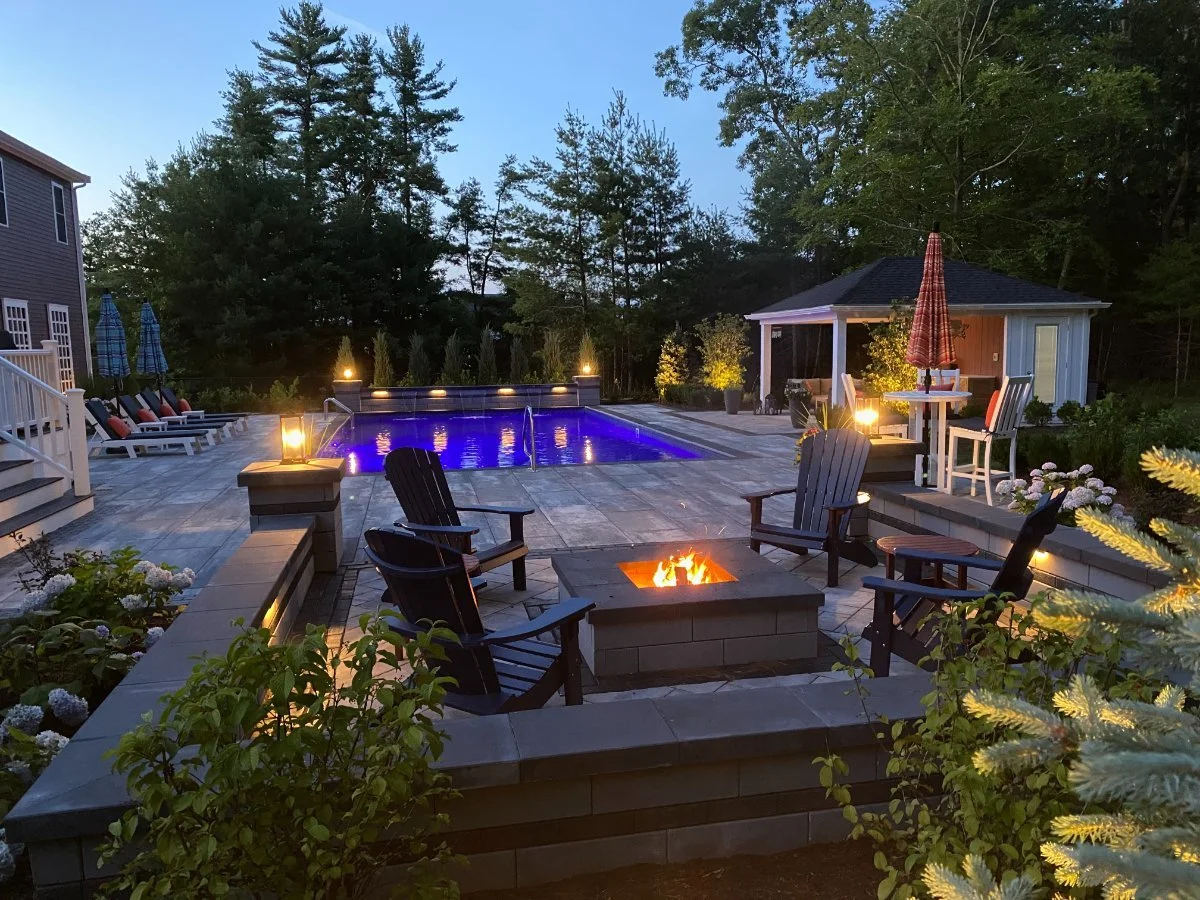 Strategic lighting creates a usable outdoor space after dark