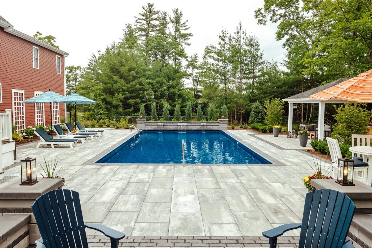 Pineview backyard retreat pool area in Eastern Massachusetts
