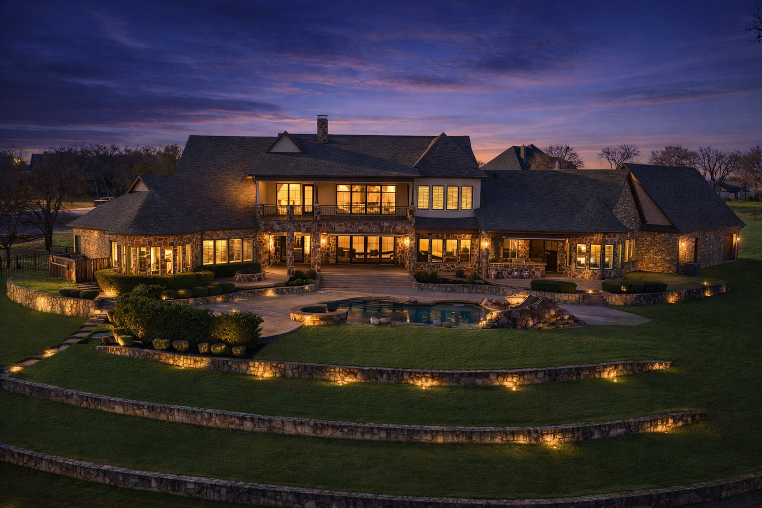 Professional digital twilight edit of a luxury residential property