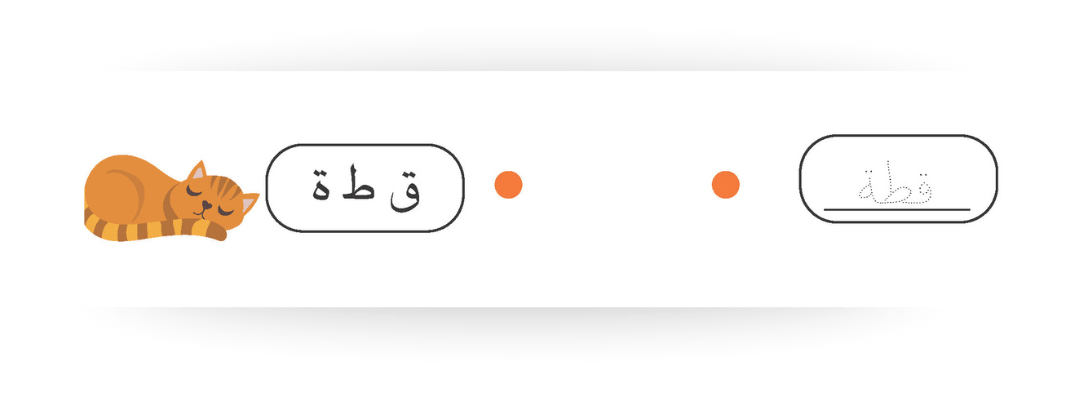 Cat with Arabic letters practice to perfect letter formation and handwriting.