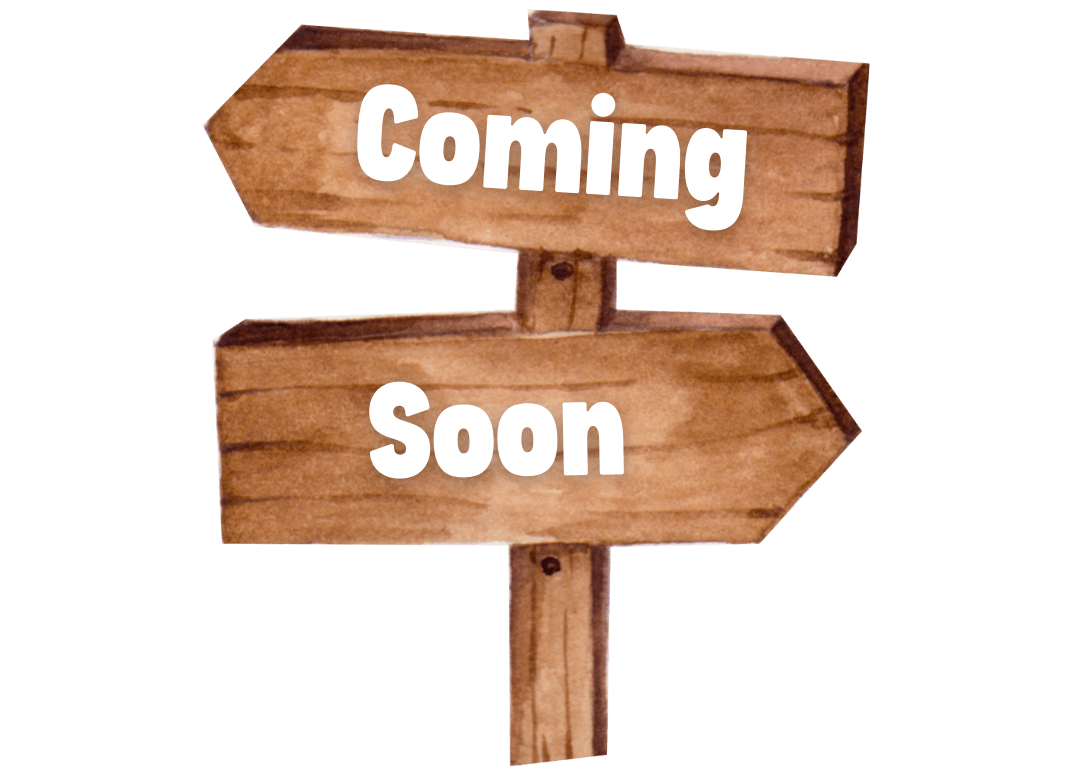 Wooden signpost with two arrow signs, one pointing left with the word 'Coming' and one pointing right with the word 'Soon'.