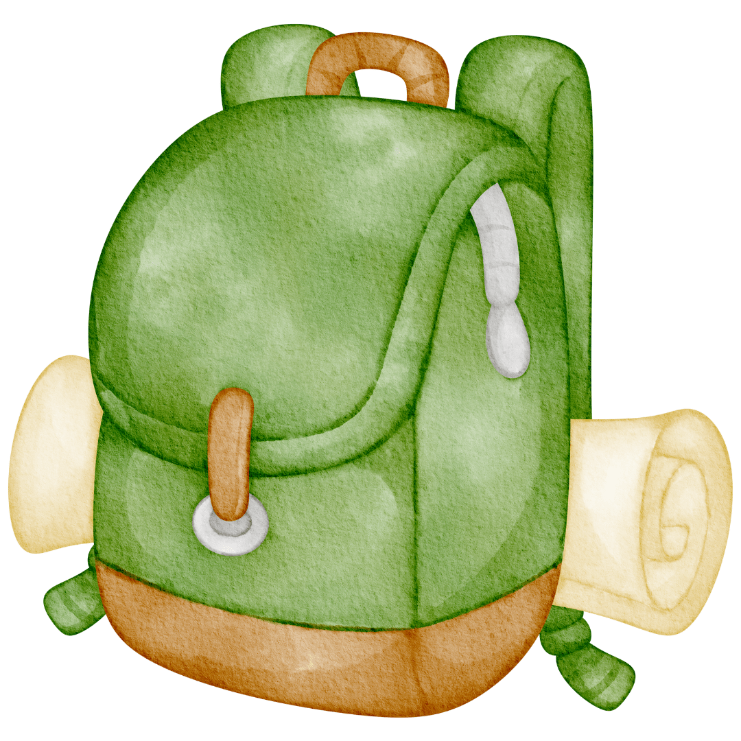 Backpack with rolled-up worksheets, instant access to start teaching your child