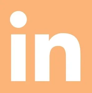 Close-up of the LinkedIn logo in white on a peach background.