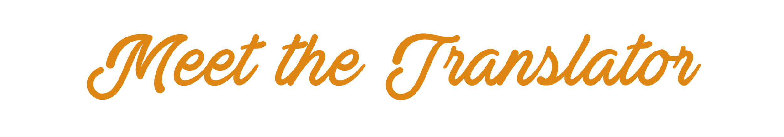 Text reading 'Meet the Translator' in orange cursive font.