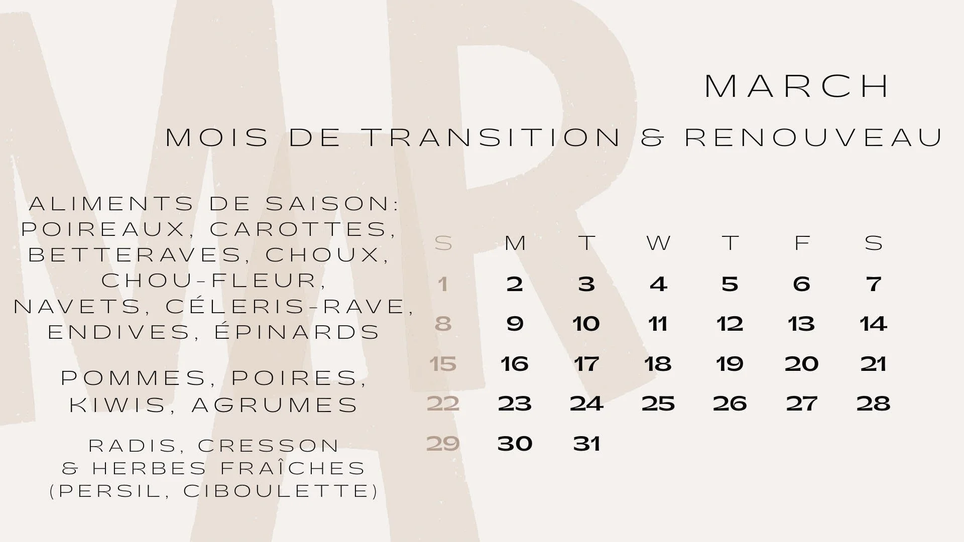 Calendrier holistique: mars 