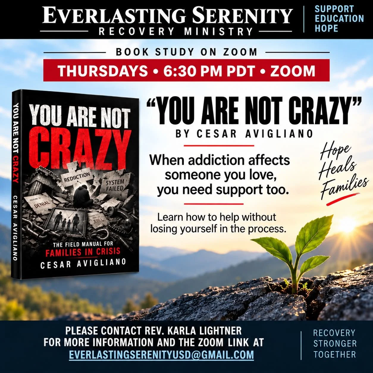 EVERLASTING SERENITY RECOVERY MINISTRY

💙 What do you do when someone you love has lost their way?

Unfortunately, most of us know someone whose life has been touched by addiction. When someone you care about is struggling and their life feels incre