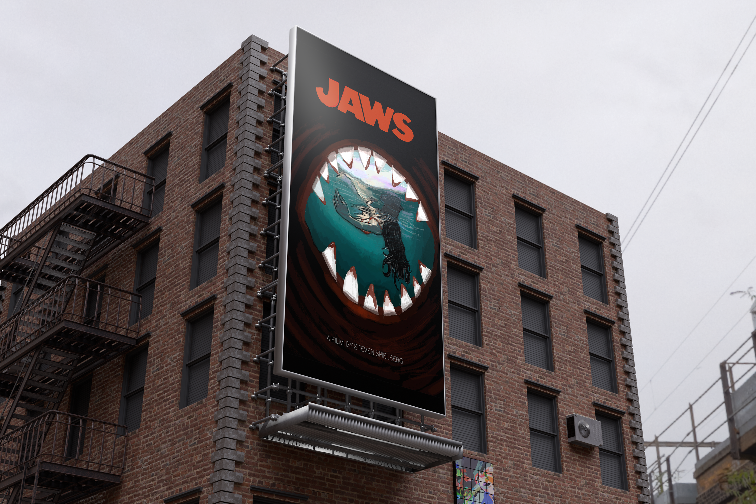 A reimagined poster for Jaws, created as an exploration of iconic films and visual storytelling. Drawing inspiration from 1970's illustrated movie posters and vintage Amity Island ephemera, the design moves away from contemporary digital saturation i