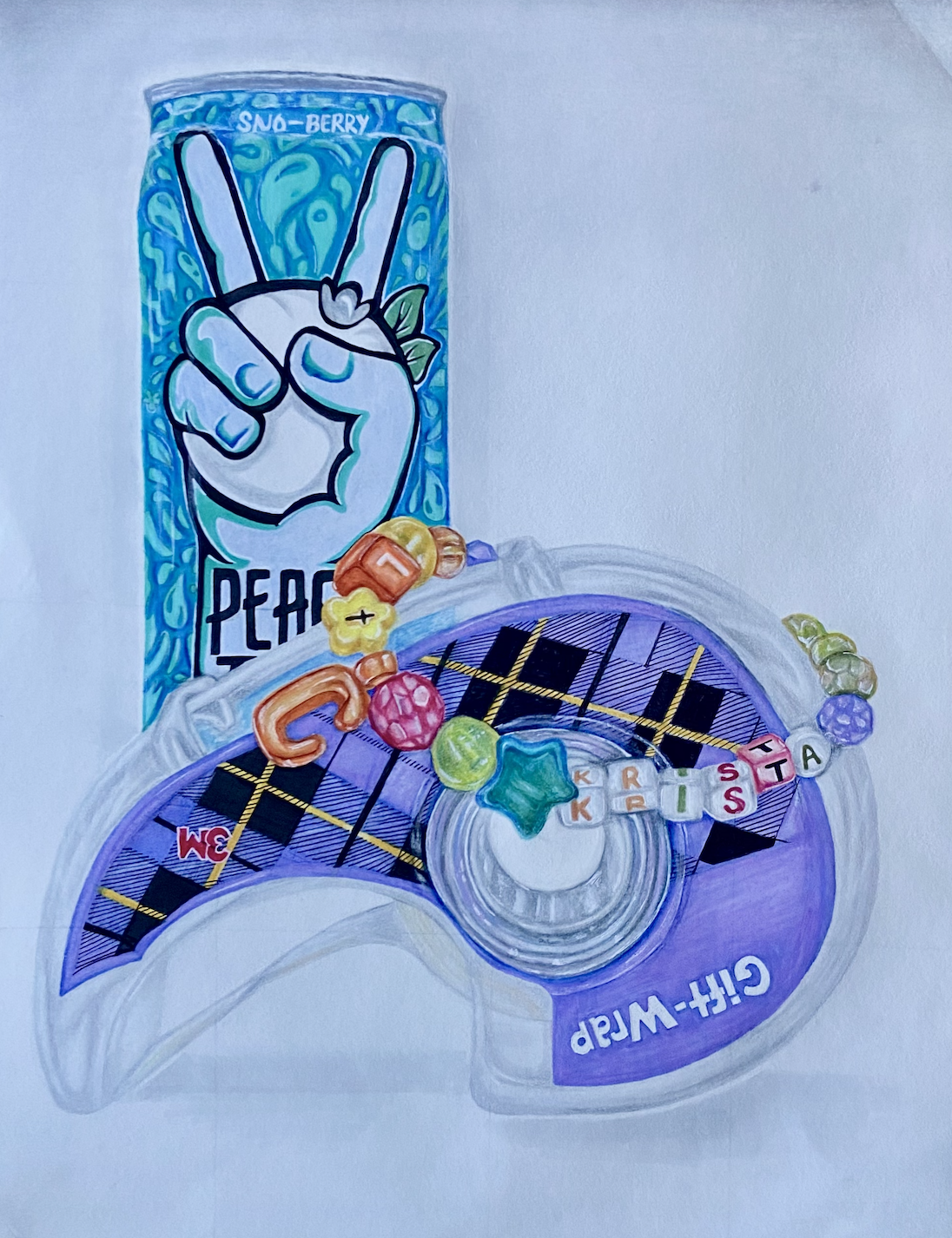 A colored pencil drawing exploring childhood nostalgia through perspective and personal objects. Using familiar items from my youth, the piece reflects on memory, materiality, and the quiet significance of everyday artifacts.