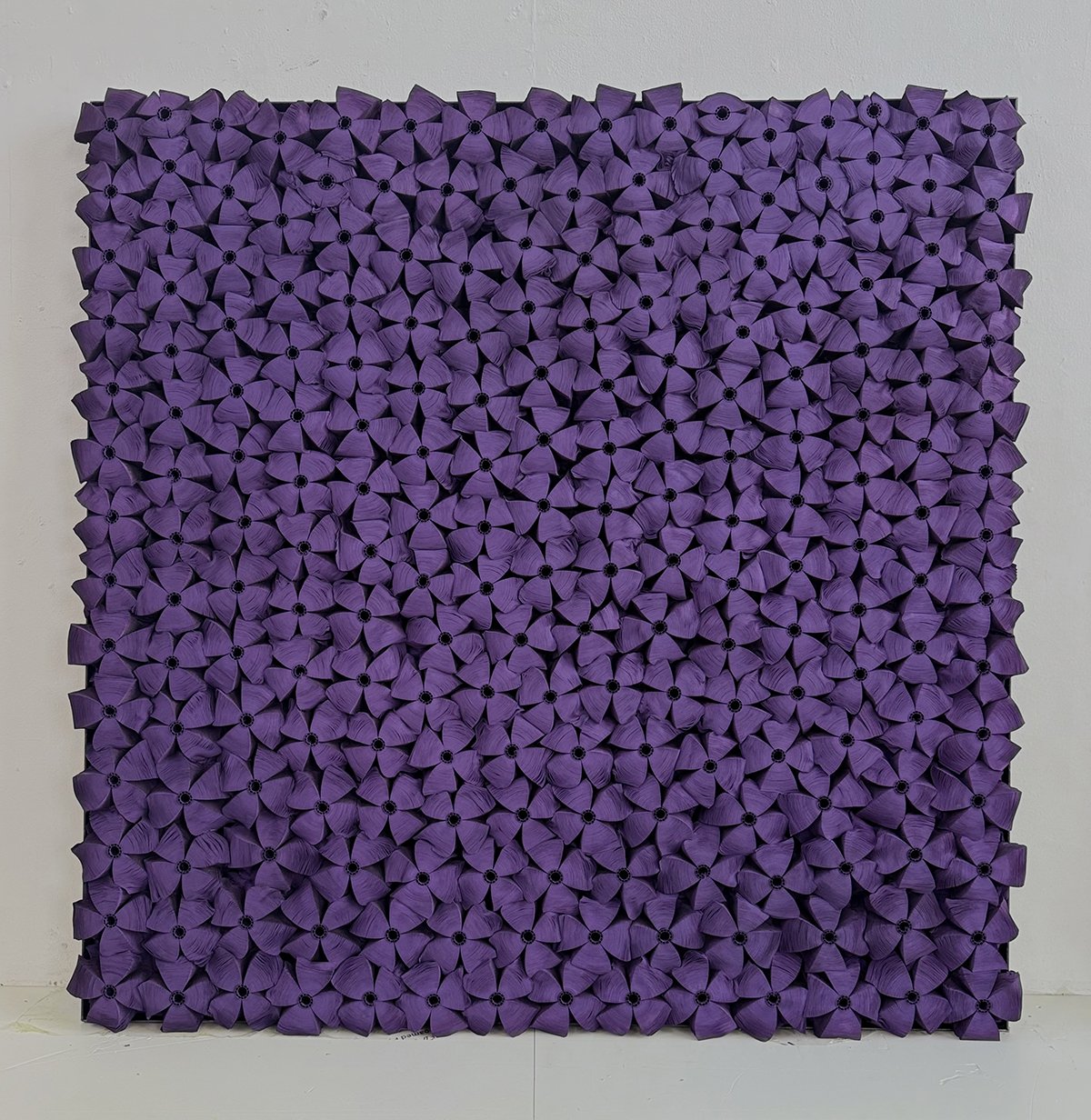 Purple  45”x45” x 3", Rolled Paper, Pigmented ink and Glue in Steel frame