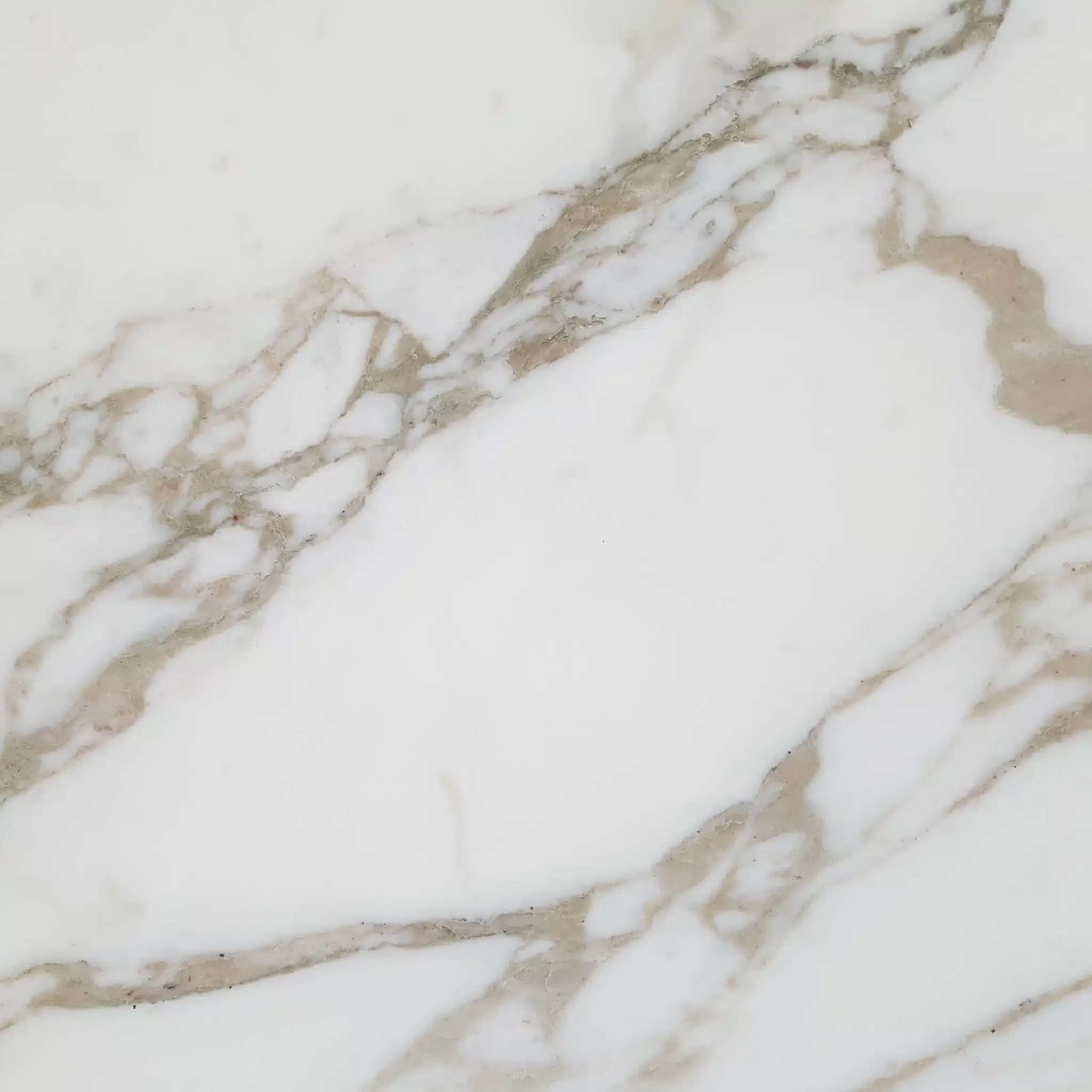 Close-up of white marble with light brown and gray veining.