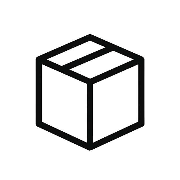 Isometric outline of a cardboard box with an open top.