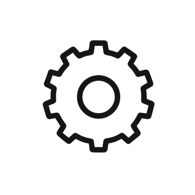Icon of a gear or cogwheel on a black background.