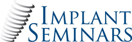 Logo for Implant Seminars featuring a stylized dental implant next to blue text.