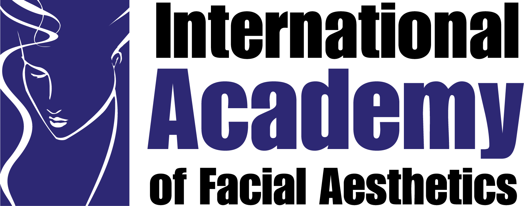 Logo of the International Academy of Facial Aesthetics featuring a stylized face outline and text in black and dark blue.