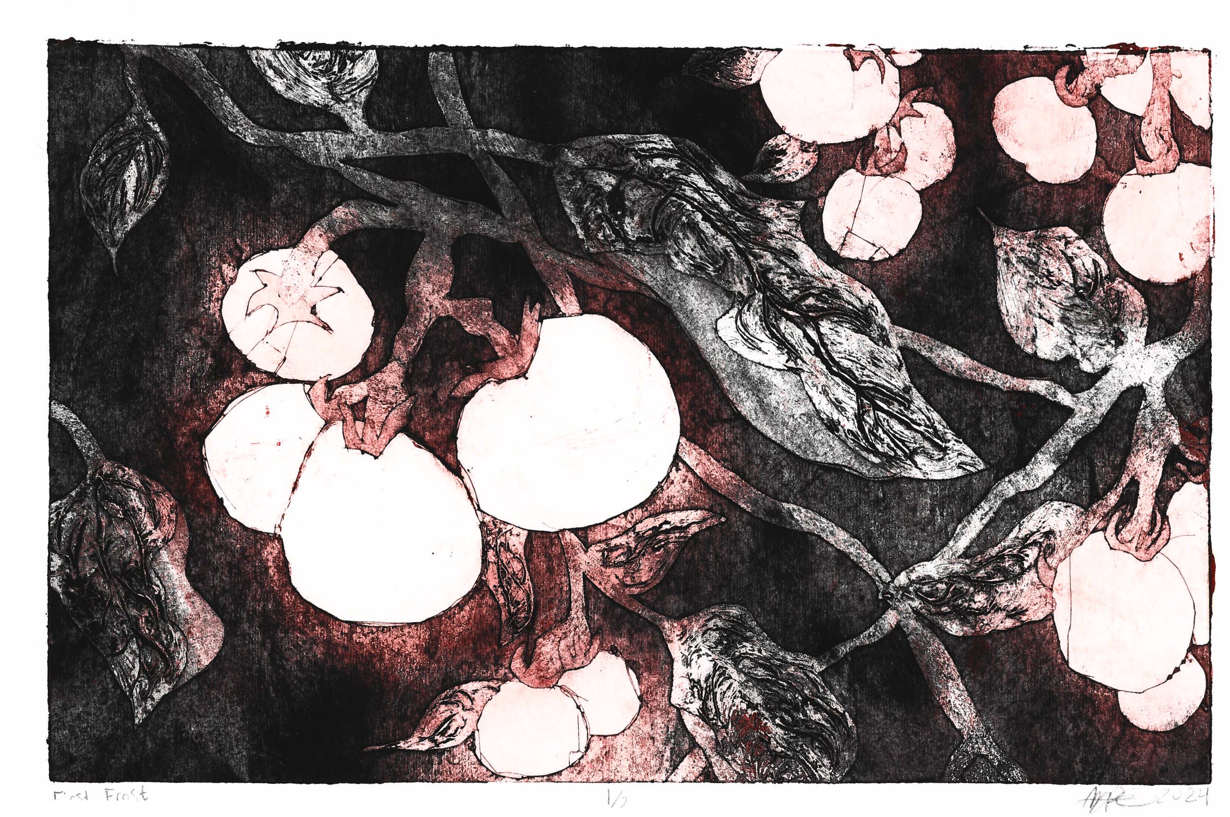 First Frost, 18 x 12", Collagraph, 2024