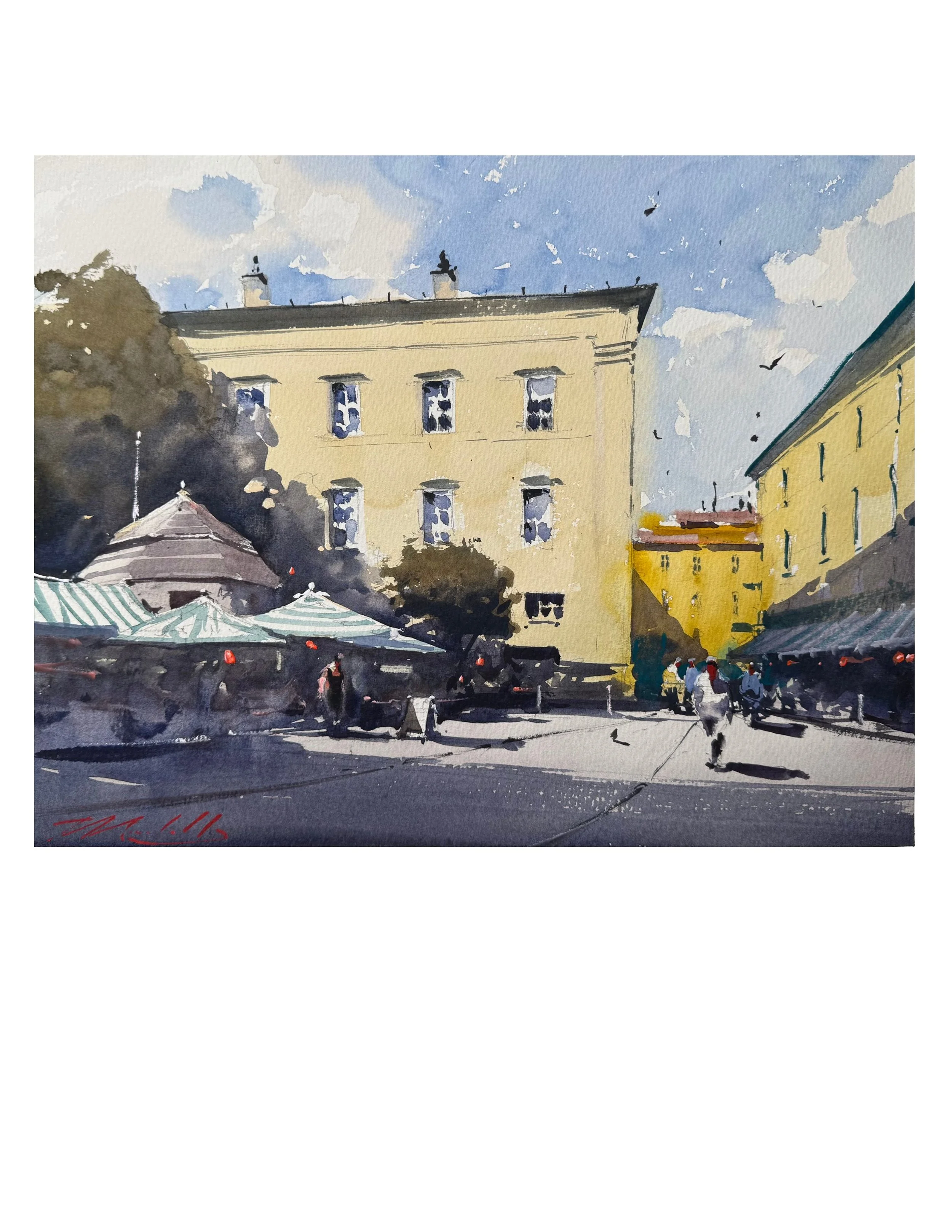 Square in Strasbourg  Watercolor