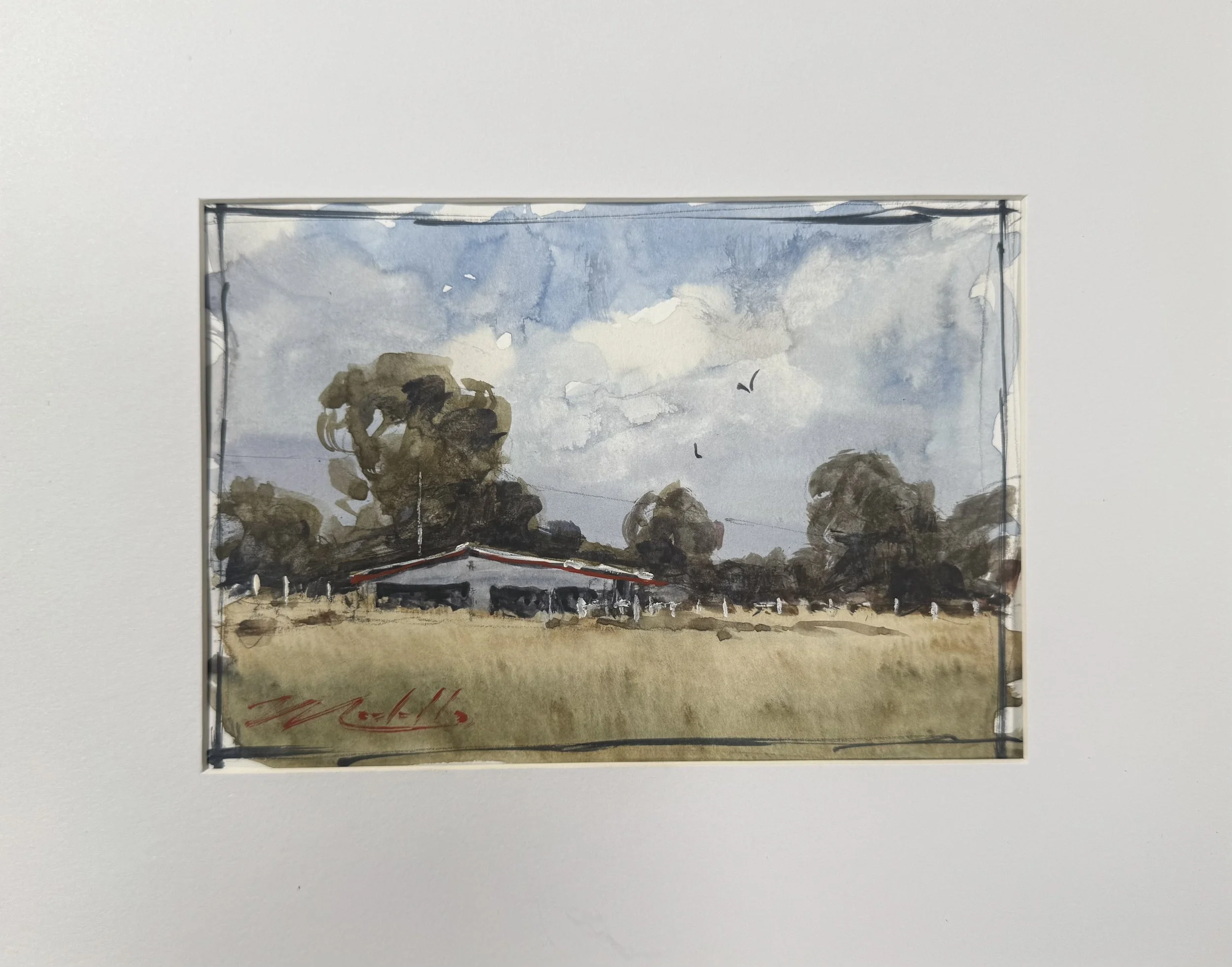 Western Stable Watercolor Sketch