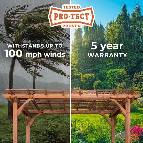 Backyard Discovery Beaumont pergola tested to withstand up to 100 mph winds with 5 year warranty