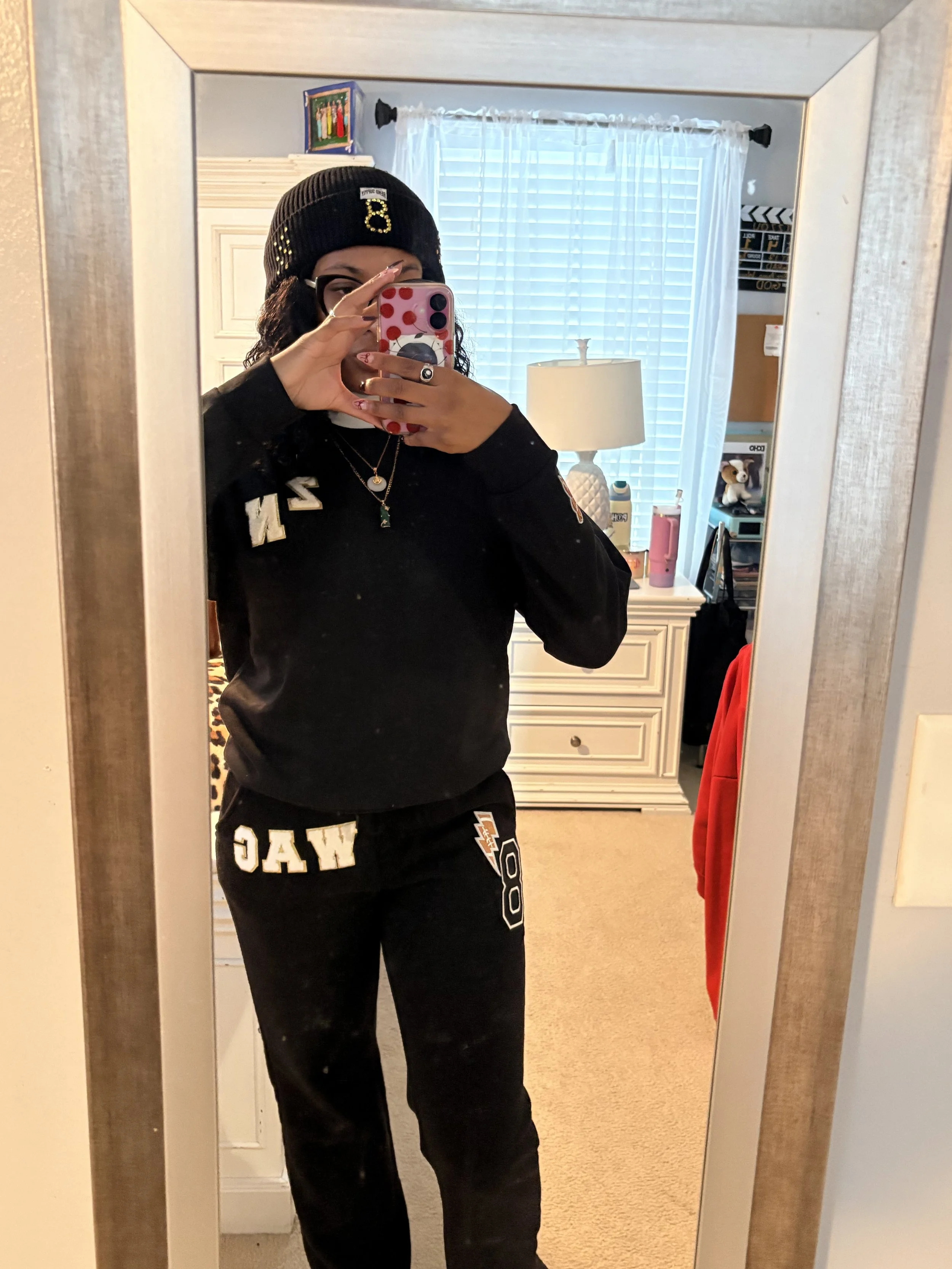 Matching sweatsuit and bedazzled hat 