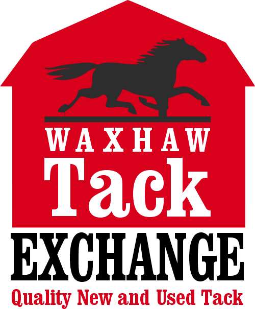 Red and black logo with a running horse and the text "WAXHAW Tack" and "Quality New and Used Tack".