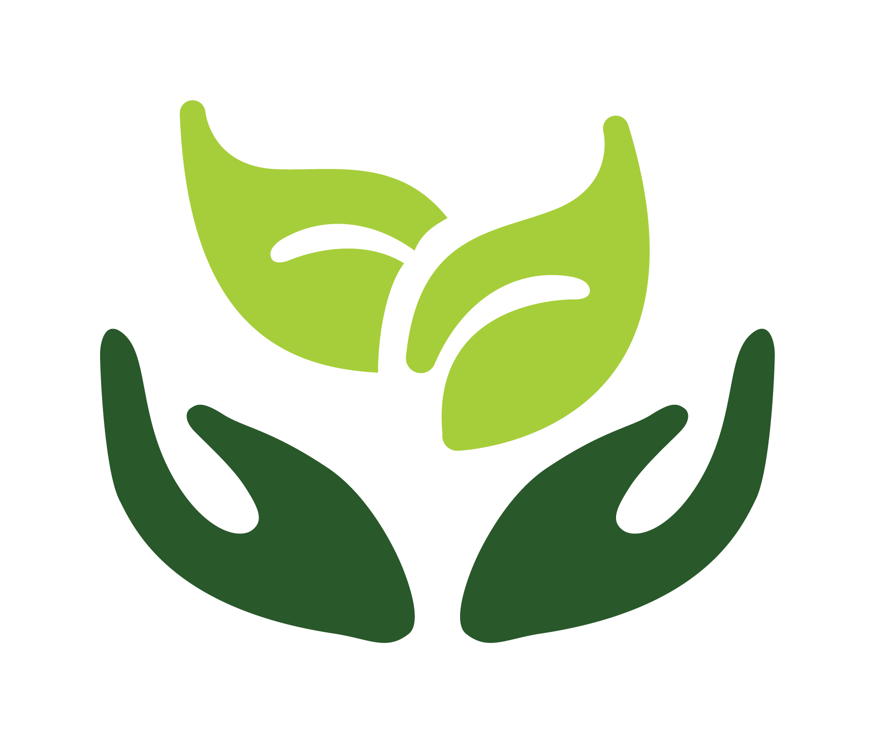 A stylized logo of two green hands forming a circle around a pair of leaves, representing eco-friendly or sustainability themes.