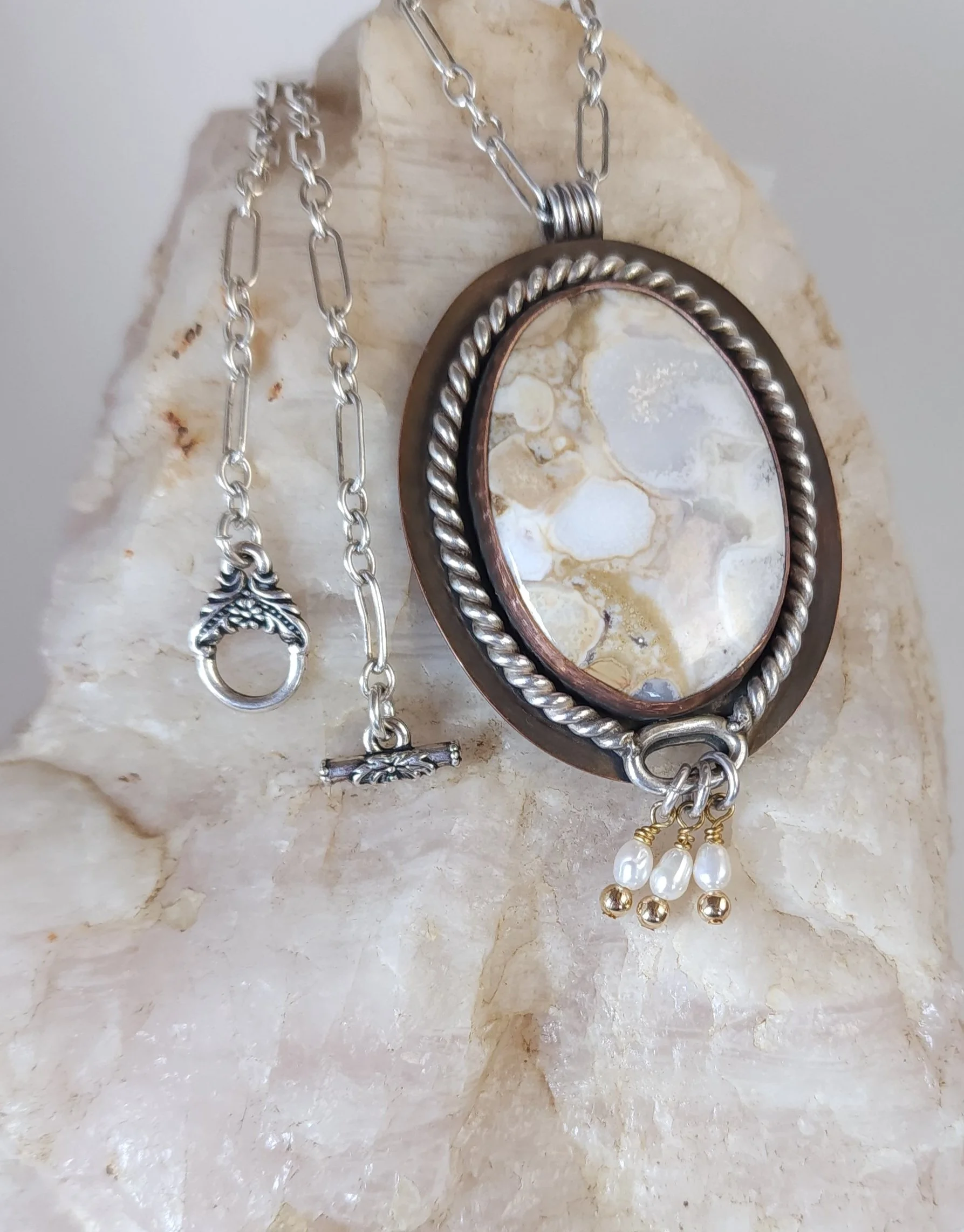 Cobra Jasper Pendant with Sterling Silver and Freshwater Pearls