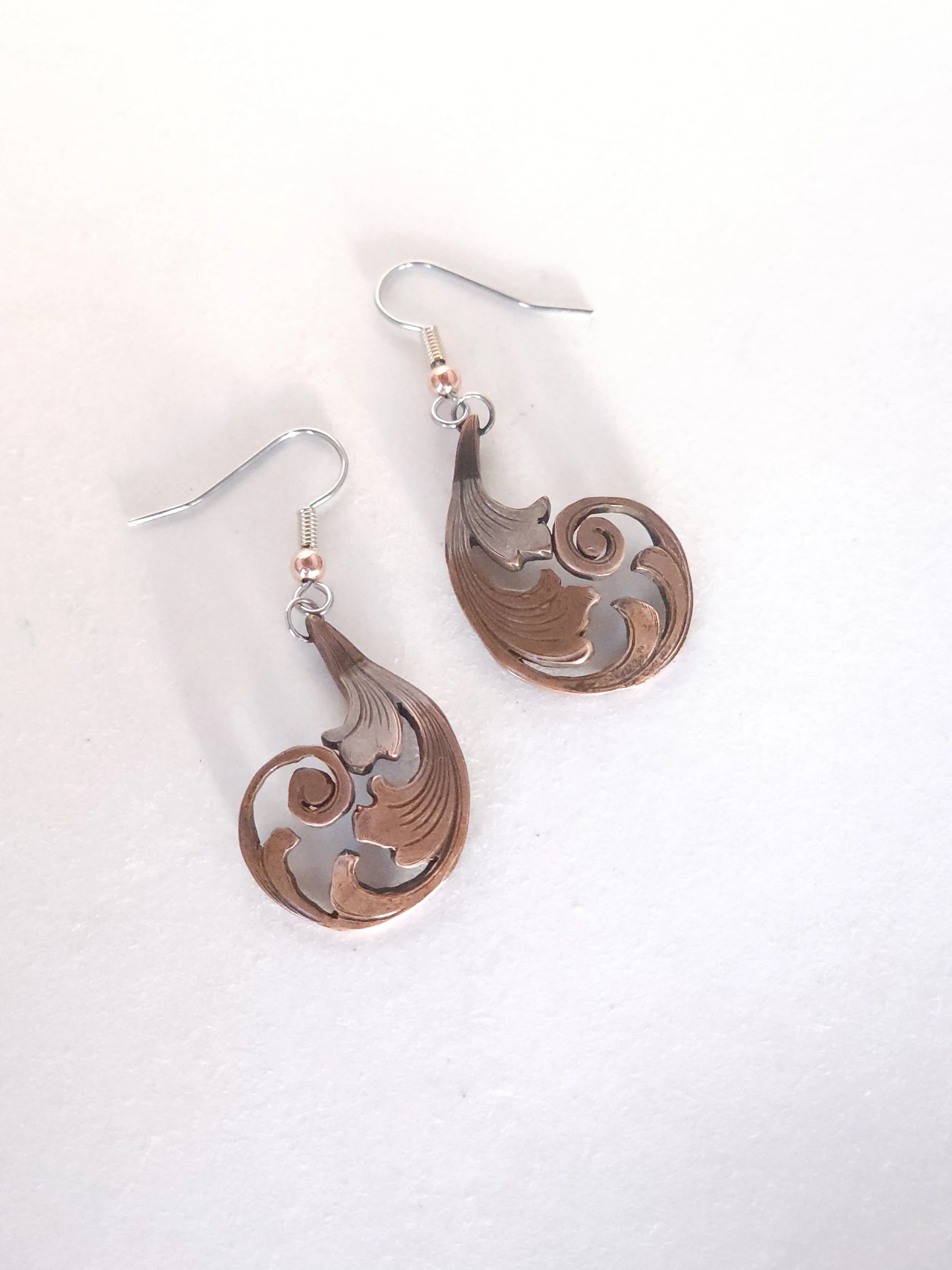 Hand-Pierced Copper Scroll Earrings