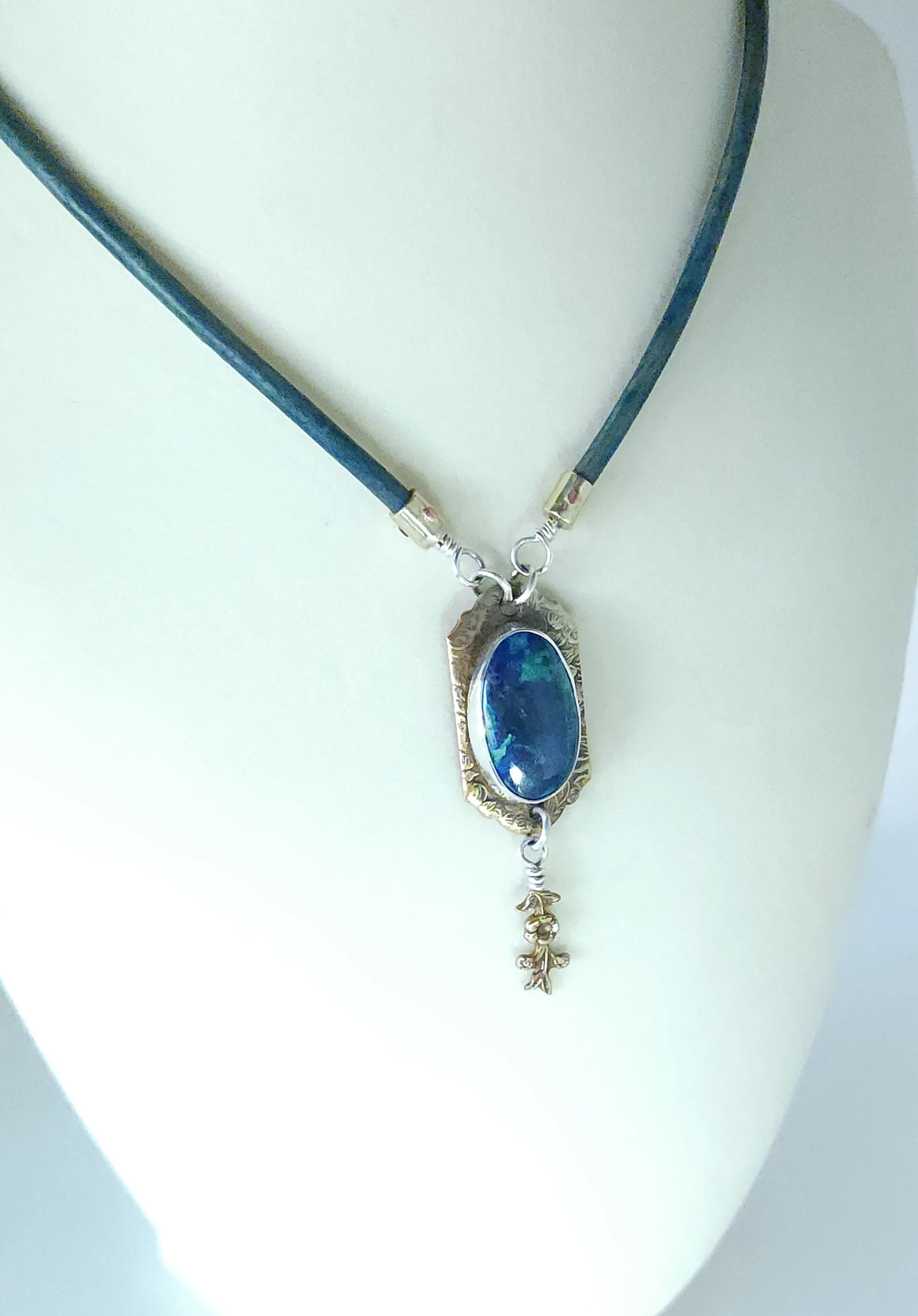 Azurite, Bronze & Sterling Silver Necklace