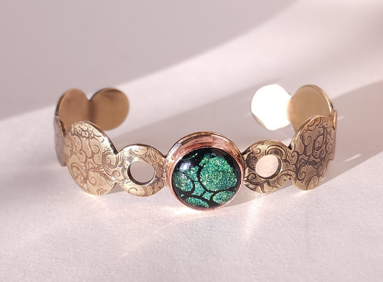 Art Glass & Textured Bronze Cuff Bracelet