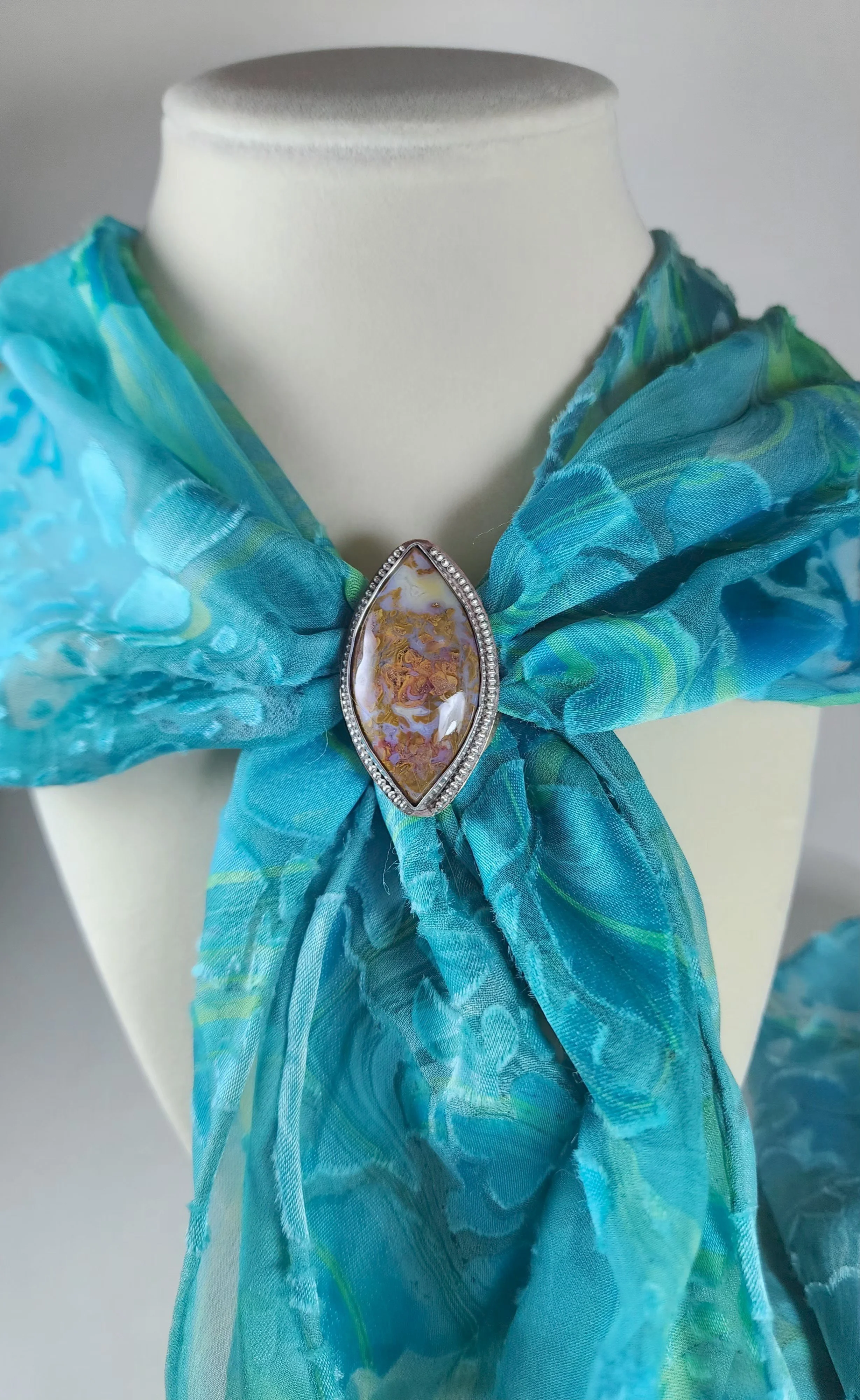 Marquise Silk Scarf Slide-Fine & Sterling Silver with Indonesia Brecciated Jasper