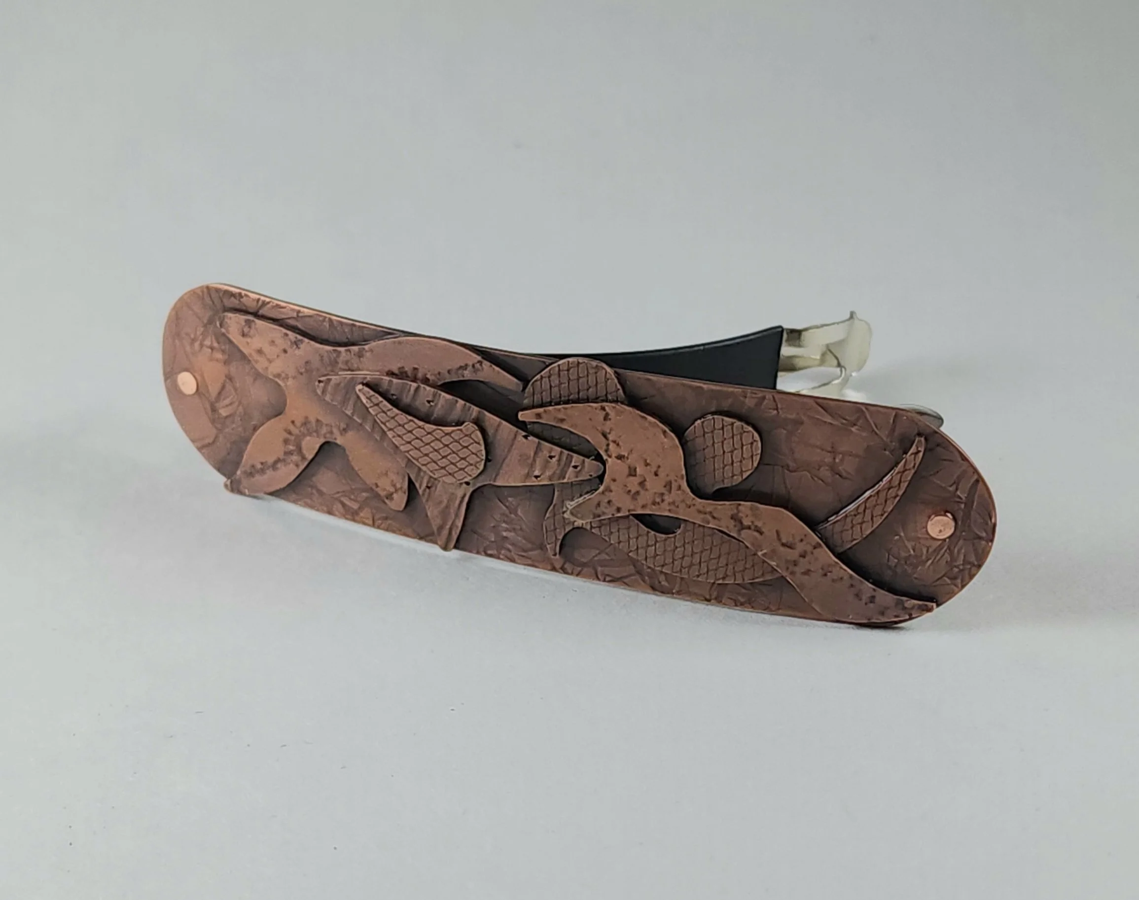 Hand-Formed Layered Copper Barrette-With Silhouette Design