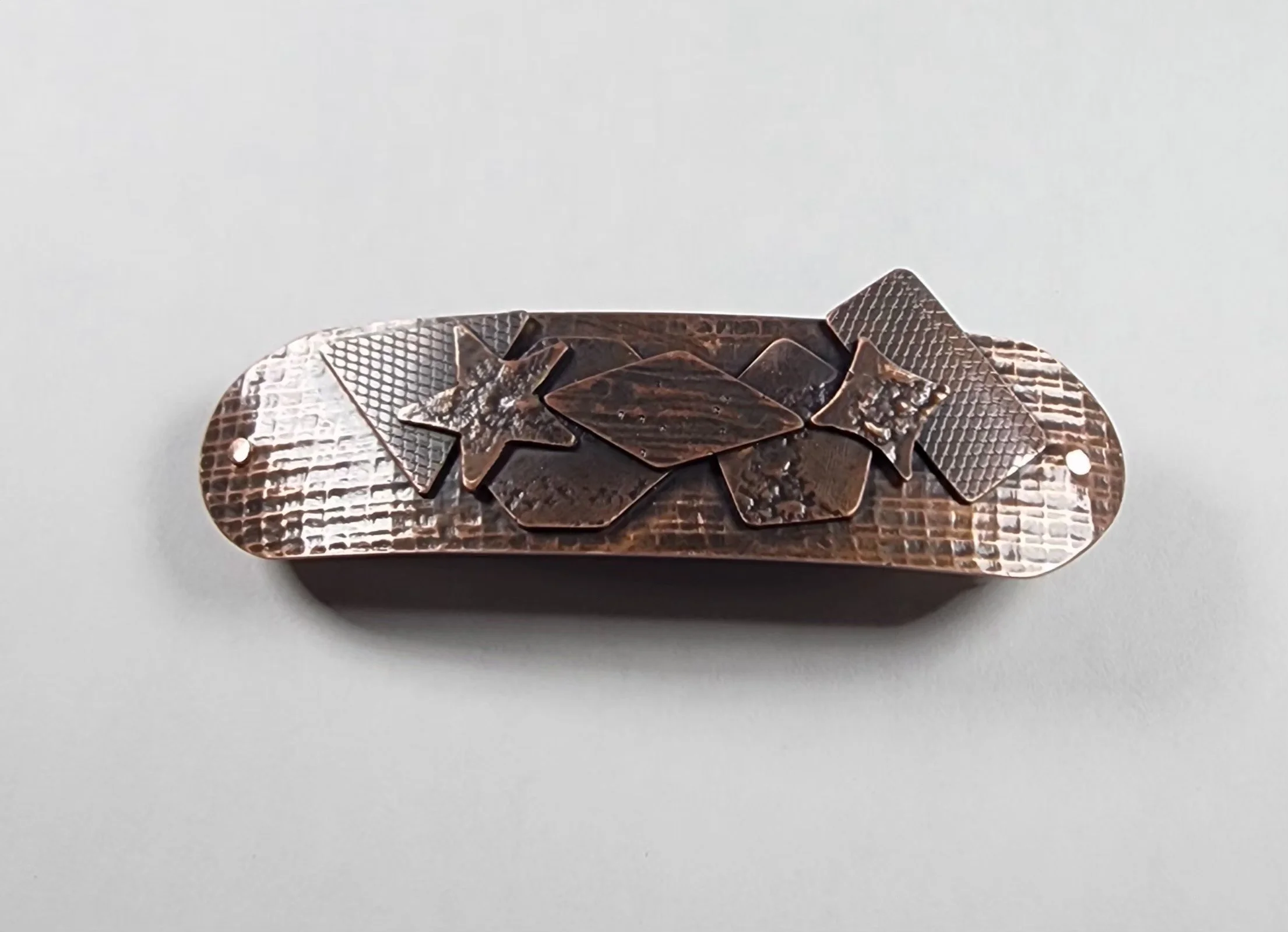 Layered Copper Barrette-Geometric Star & Diamond Design