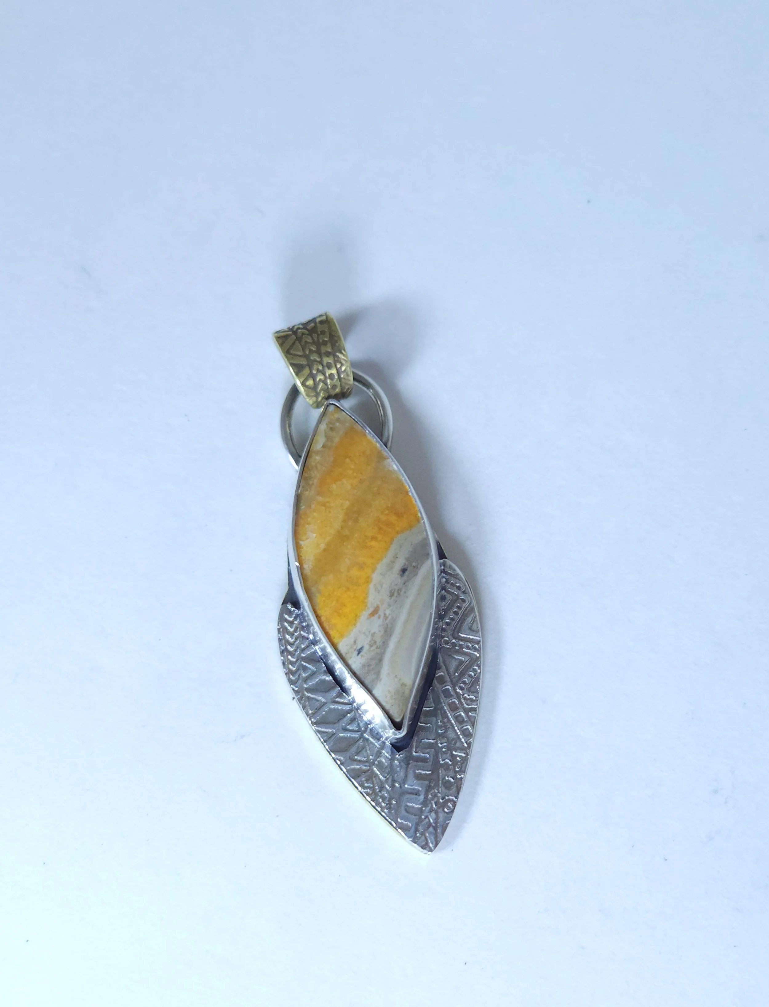 Bumblebee Jasper Pendant-Handcrafted Sterling Silver & Brass Pendant Stone Pendant