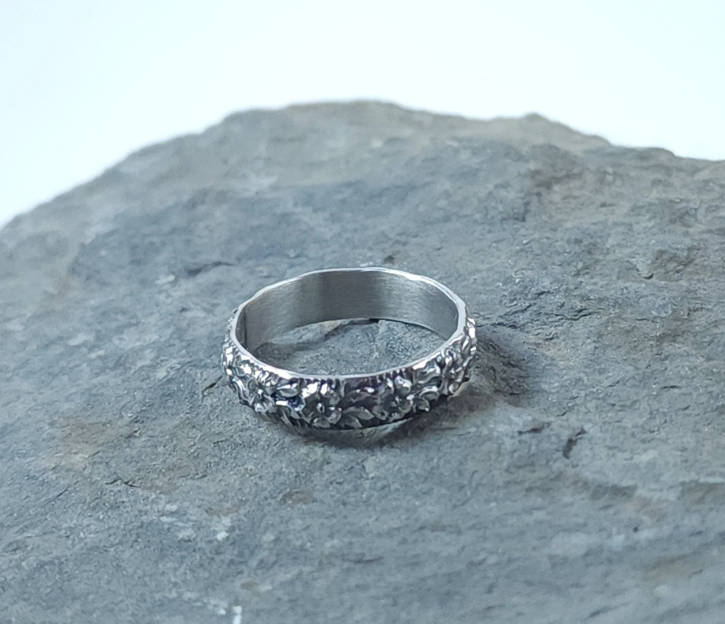 Floral Relief Sterling Silver Stacking Ring