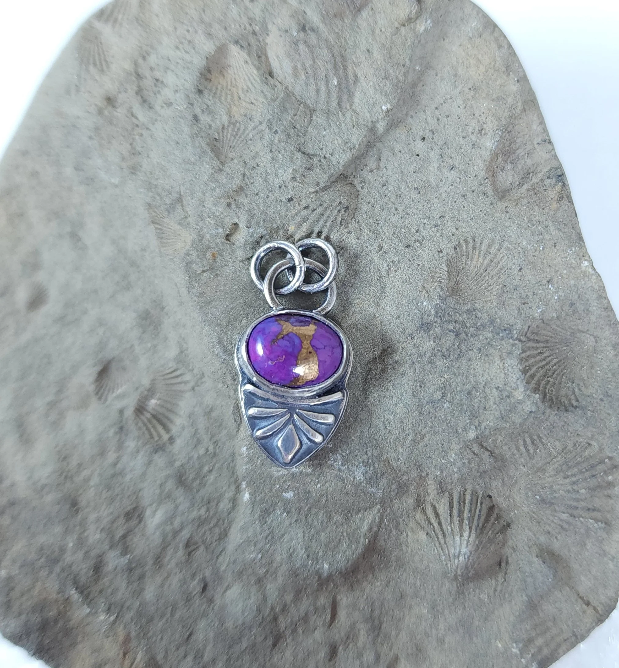 Purple Turquoise and Copper Cabochon Pendant in Sterling Silver