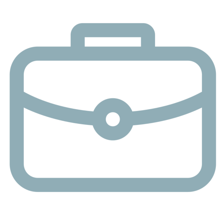 Icon of a briefcase, gray in color, with a handle on top and a circular lock in the center.