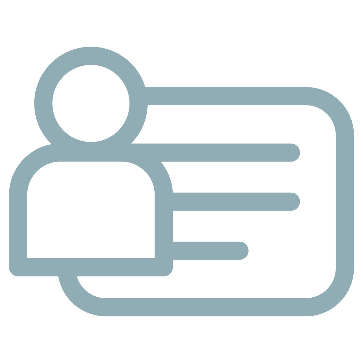 Icon of a person with lines of text on a document, representing a profile or résumé.