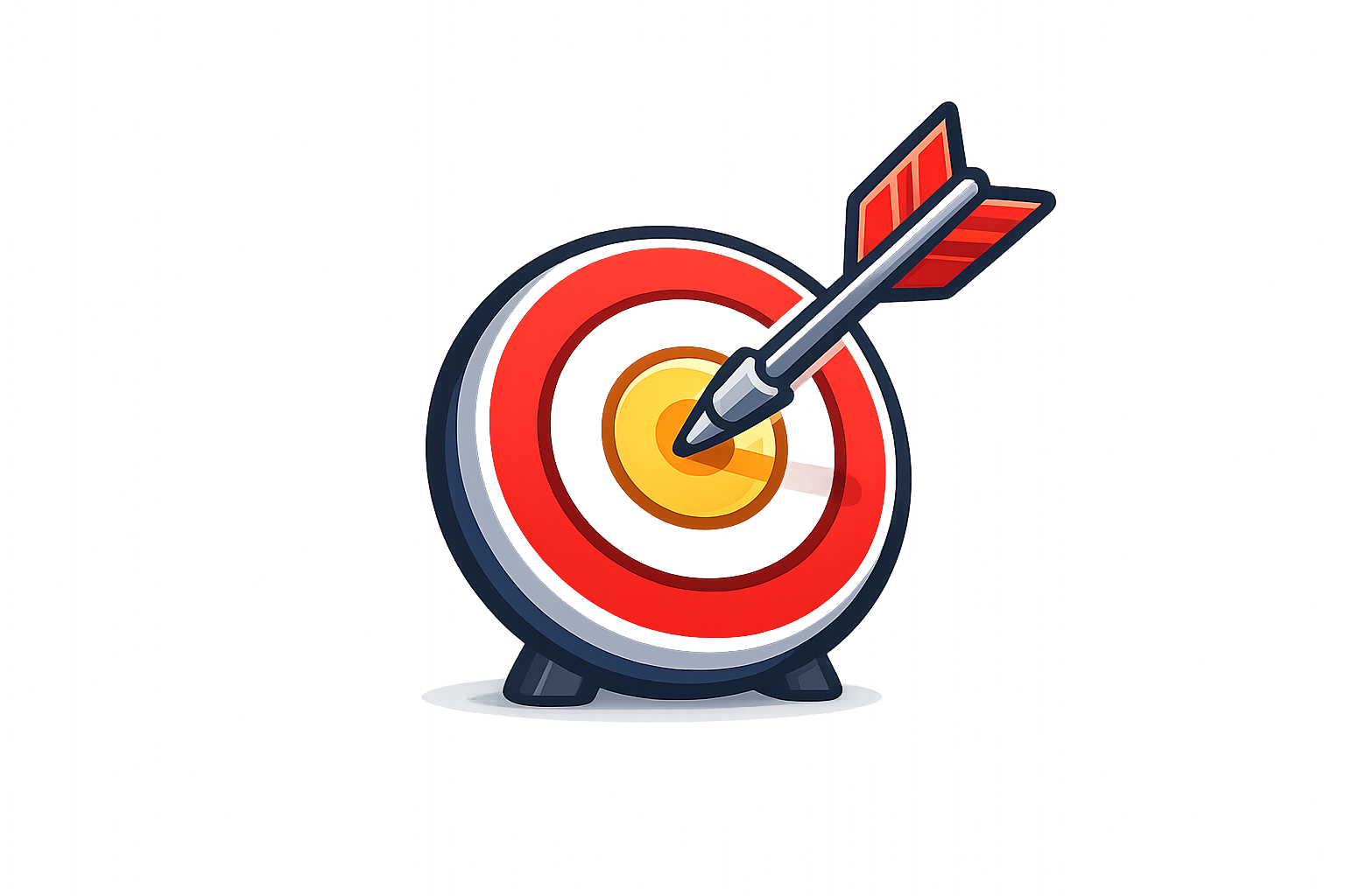 Digital illustration of a target with red and yellow concentric circles and an arrow hitting the bullseye.
