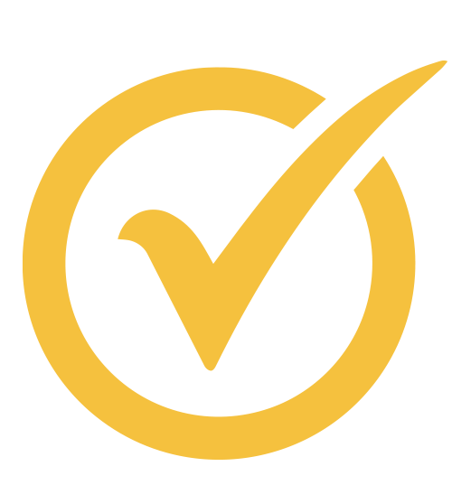 Golden checkmark inside a gold circle indicating approval or completion.