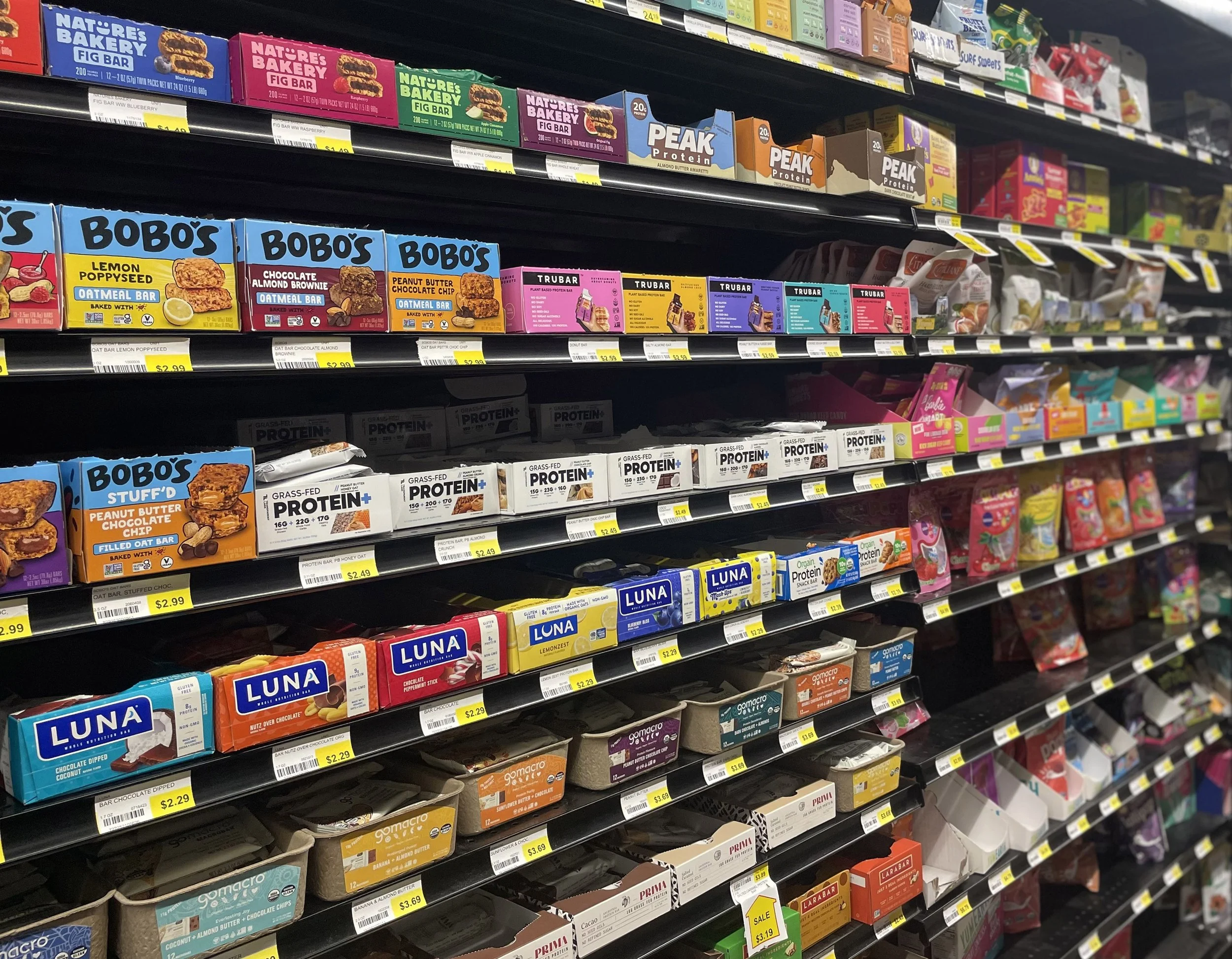 Protein bars and candy aisle