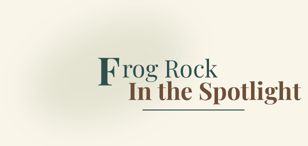 Frog Rock in the Spotlight logo with text and a light background