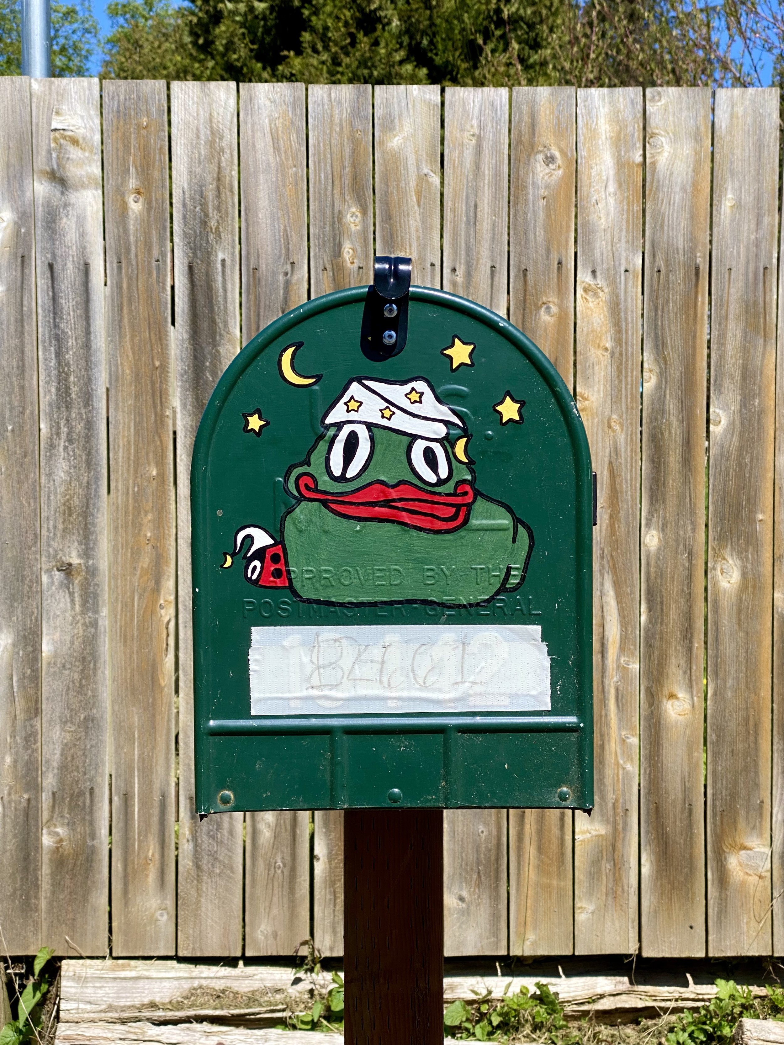 Bob & Ellen Green's mailbox featuring "Goodnight" Frog Rock