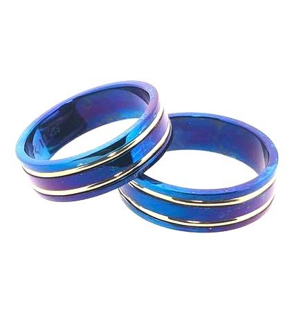 Two blue titanium rings